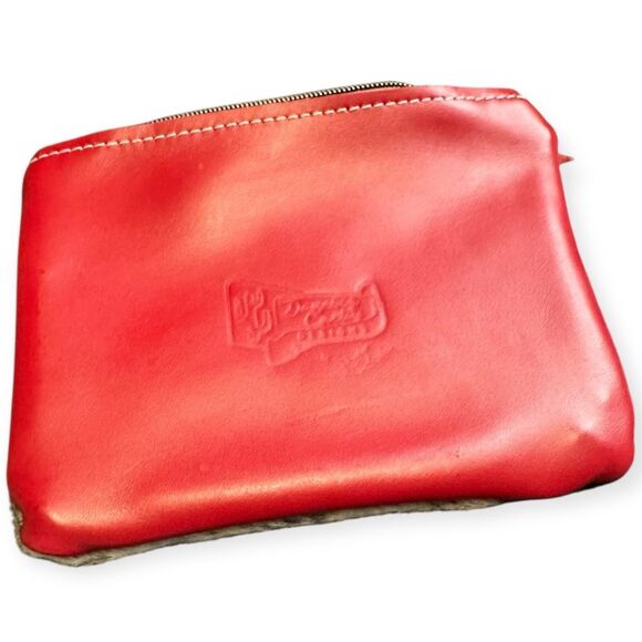 DANCING CACTUS DESIGNS Women’s Red Brown White Cowhide Aztec Leather Zipper Pouc - Picture 2 of 3